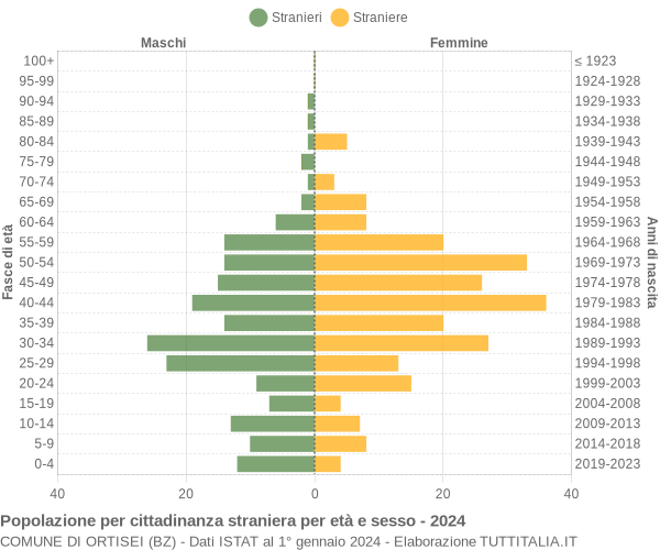 Grafico cittadini stranieri - Ortisei 2024