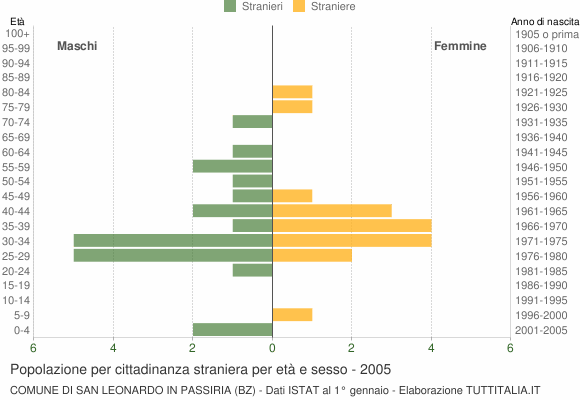 Grafico cittadini stranieri - San Leonardo in Passiria 2005