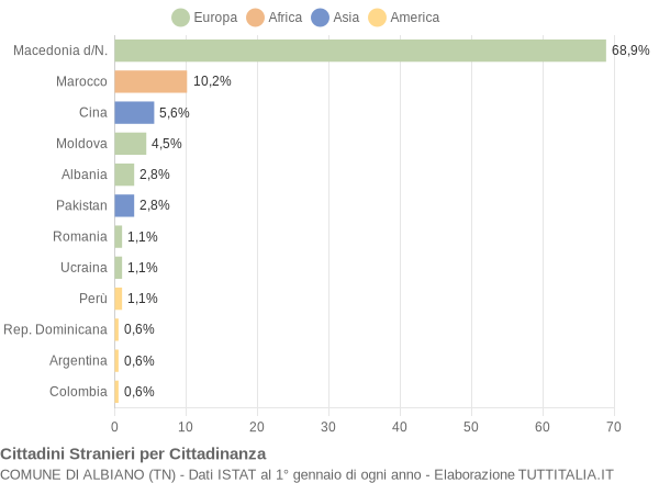 Grafico cittadinanza stranieri - Albiano 2009