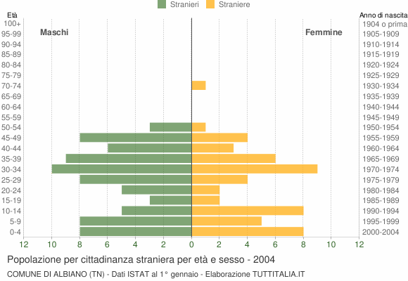 Grafico cittadini stranieri - Albiano 2004