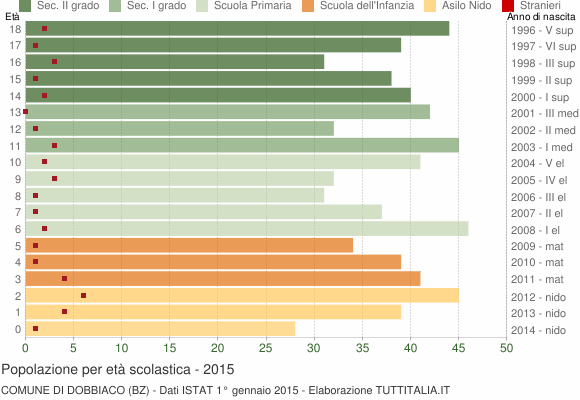 Grafico Popolazione in età scolastica - Dobbiaco 2015