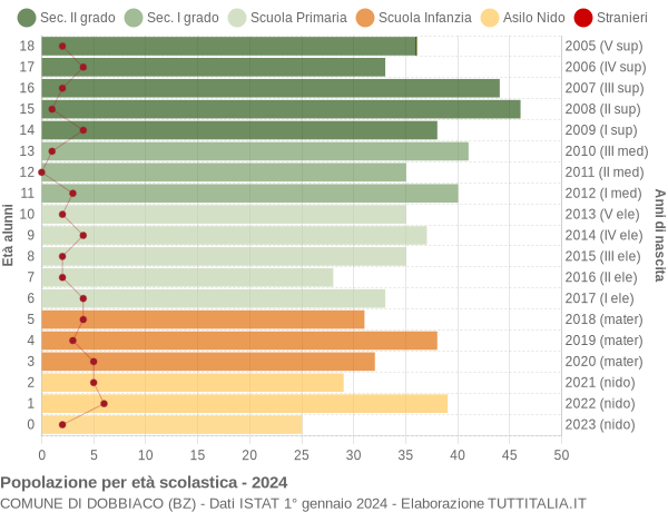 Grafico Popolazione in età scolastica - Dobbiaco 2024