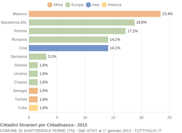 Grafico cittadinanza stranieri - Sant'Orsola Terme 2013