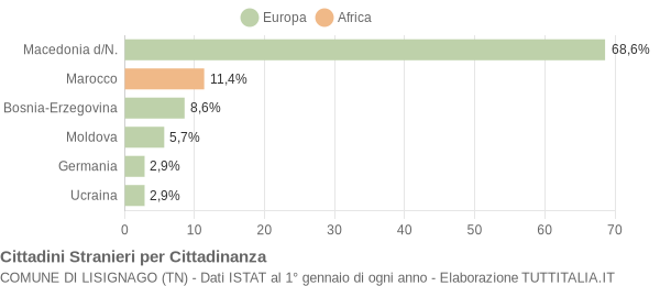 Grafico cittadinanza stranieri - Lisignago 2004