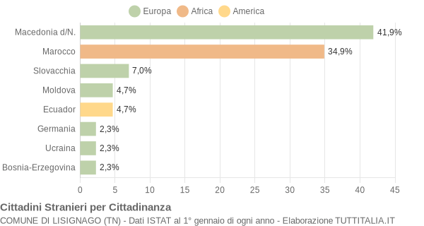 Grafico cittadinanza stranieri - Lisignago 2006