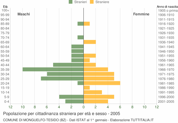 Grafico cittadini stranieri - Monguelfo-Tesido 2005