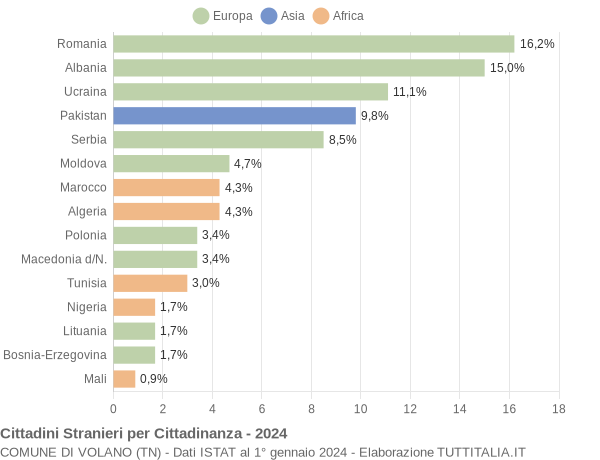 Grafico cittadinanza stranieri - Volano 2024