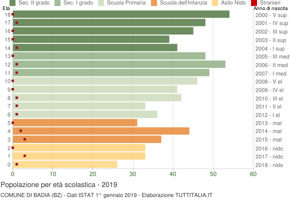 Grafico Popolazione in età scolastica - Badia 2019