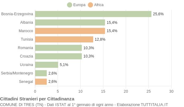 Grafico cittadinanza stranieri - Tres 2005