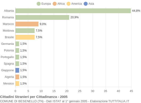 Grafico cittadinanza stranieri - Besenello 2005