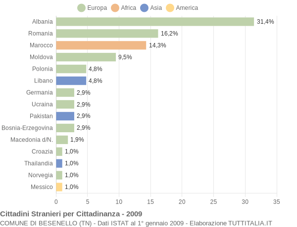 Grafico cittadinanza stranieri - Besenello 2009