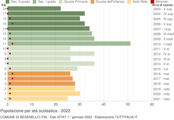 Grafico Popolazione in età scolastica - Besenello 2022