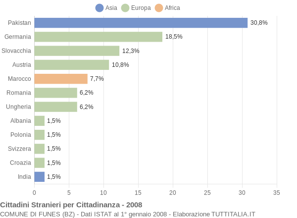 Grafico cittadinanza stranieri - Funes 2008