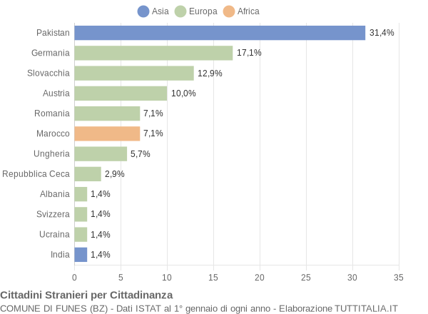 Grafico cittadinanza stranieri - Funes 2009