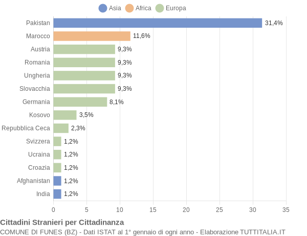 Grafico cittadinanza stranieri - Funes 2011