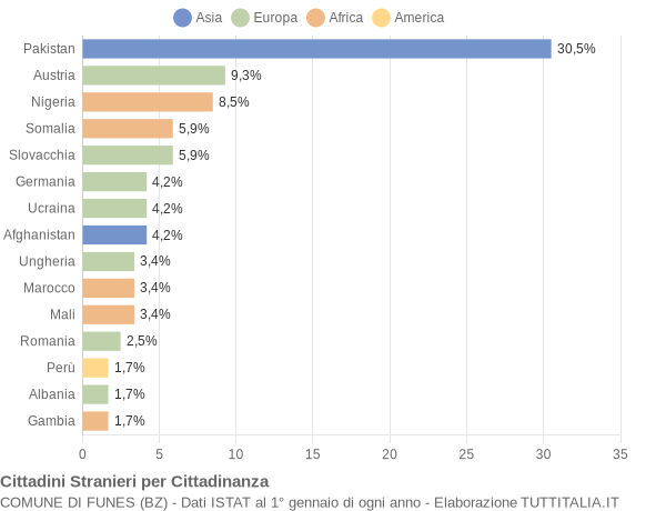 Grafico cittadinanza stranieri - Funes 2019