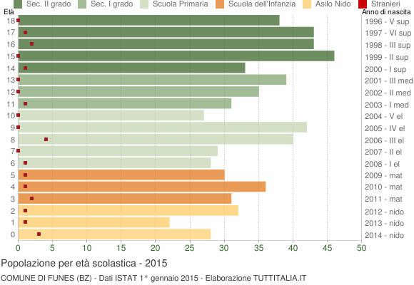 Grafico Popolazione in età scolastica - Funes 2015