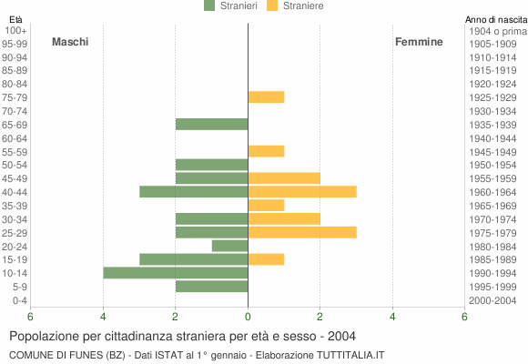 Grafico cittadini stranieri - Funes 2004