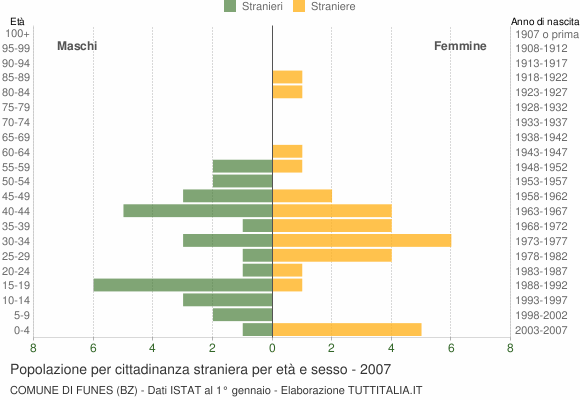 Grafico cittadini stranieri - Funes 2007