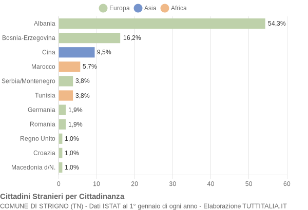 Grafico cittadinanza stranieri - Strigno 2004