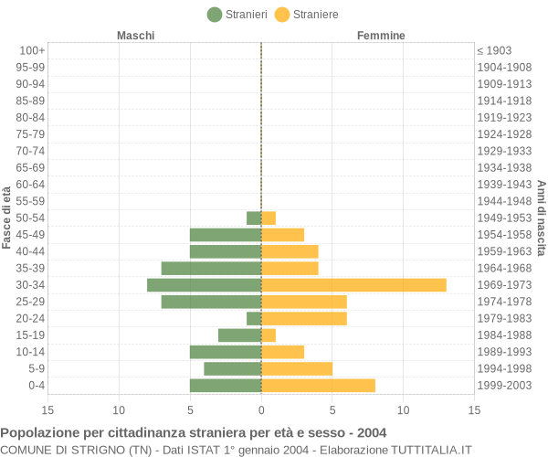 Grafico cittadini stranieri - Strigno 2004