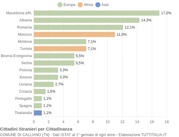 Grafico cittadinanza stranieri - Calliano 2013