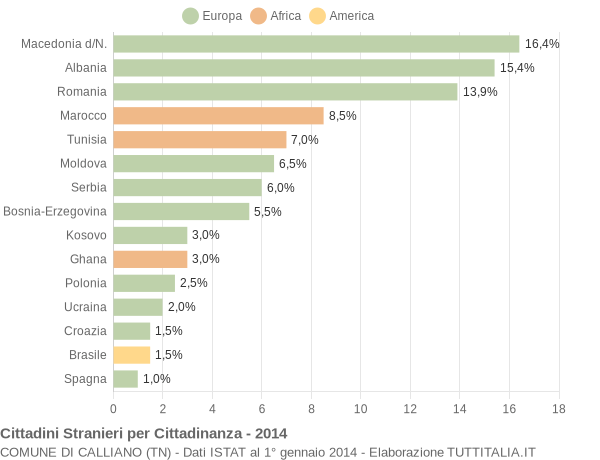 Grafico cittadinanza stranieri - Calliano 2014