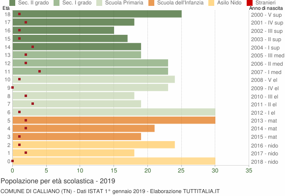 Grafico Popolazione in età scolastica - Calliano 2019