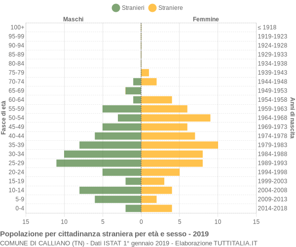 Grafico cittadini stranieri - Calliano 2019