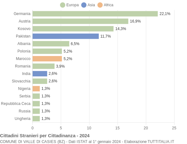 Grafico cittadinanza stranieri - Valle di Casies 2024