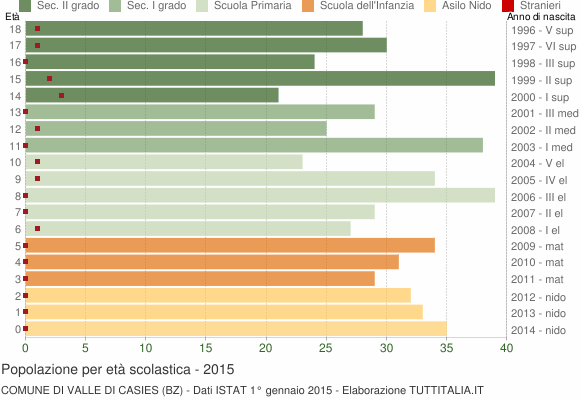 Grafico Popolazione in età scolastica - Valle di Casies 2015