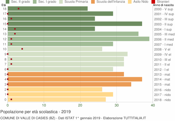 Grafico Popolazione in età scolastica - Valle di Casies 2019