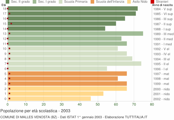 Grafico Popolazione in età scolastica - Malles Venosta 2003