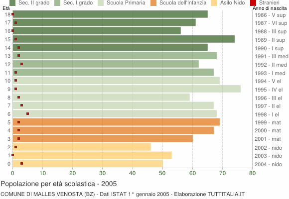 Grafico Popolazione in età scolastica - Malles Venosta 2005