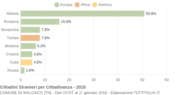 Grafico cittadinanza stranieri - Malosco 2018