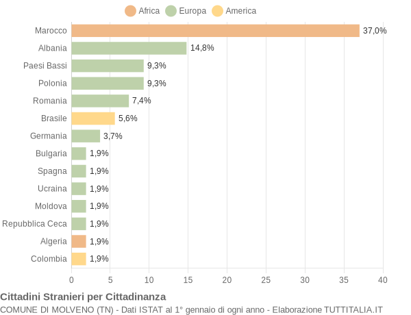 Grafico cittadinanza stranieri - Molveno 2019