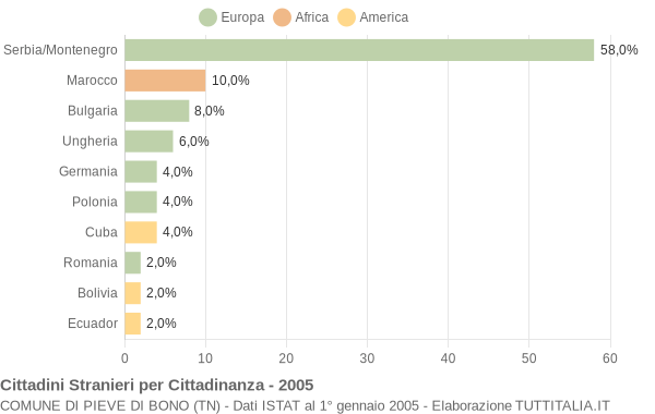 Grafico cittadinanza stranieri - Pieve di Bono 2005