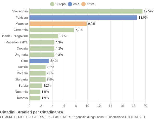 Grafico cittadinanza stranieri - Rio di Pusteria 2011