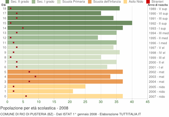 Grafico Popolazione in età scolastica - Rio di Pusteria 2008