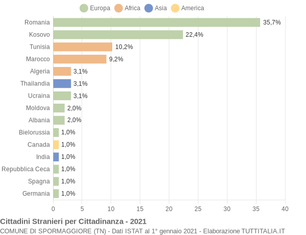 Grafico cittadinanza stranieri - Spormaggiore 2021