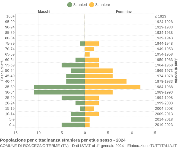 Grafico cittadini stranieri - Roncegno Terme 2024