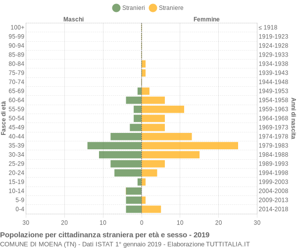 Grafico cittadini stranieri - Moena 2019