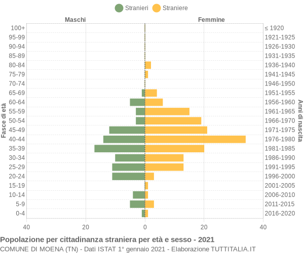 Grafico cittadini stranieri - Moena 2021