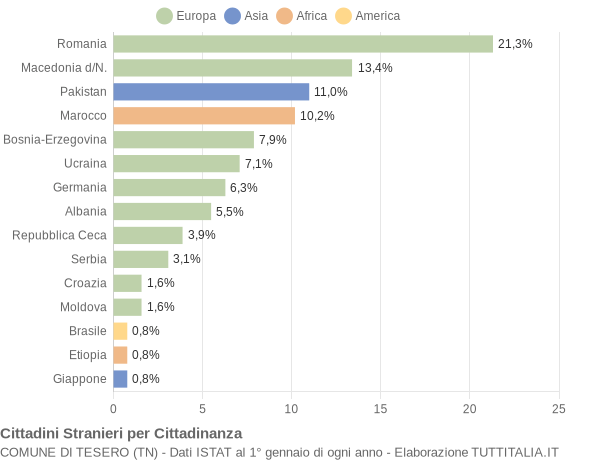 Grafico cittadinanza stranieri - Tesero 2009