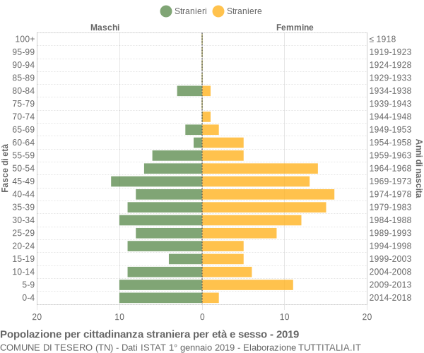 Grafico cittadini stranieri - Tesero 2019