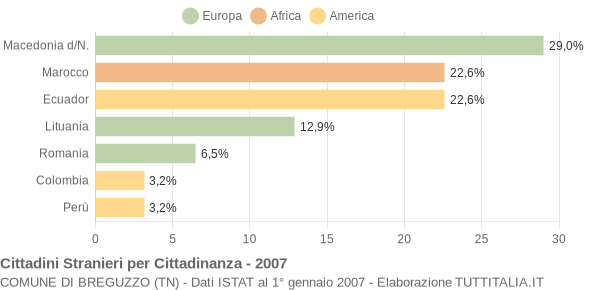 Grafico cittadinanza stranieri - Breguzzo 2007