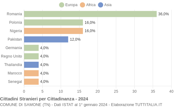 Grafico cittadinanza stranieri - Samone 2024