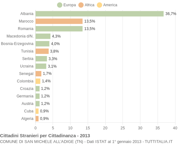 Grafico cittadinanza stranieri - San Michele all'Adige 2013