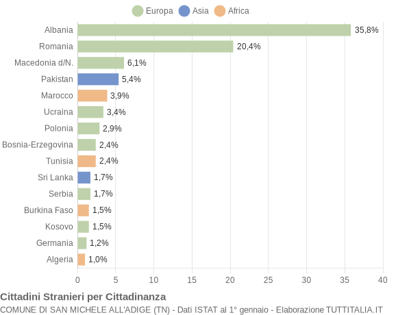 Grafico cittadinanza stranieri - San Michele all'Adige 2017