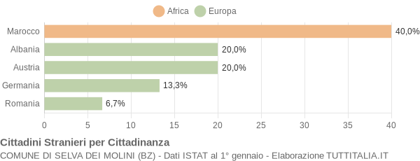 Grafico cittadinanza stranieri - Selva dei Molini 2011